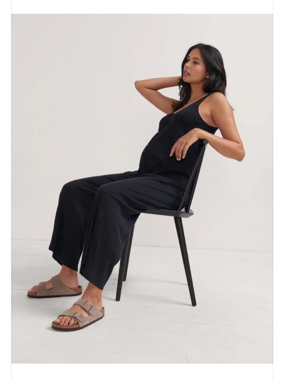 Hatch All Tri Pointelle Jumpsuit Black Sleeveless Henley Maternity Size 1 / 4-6